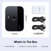 UGREEN USB Switch 2PC USB 3.0 2 in 2 Out Switch 2 USB A to A Cable Keyboard Mouse Printer Hard Drive USB Camera (35313) Ugreen