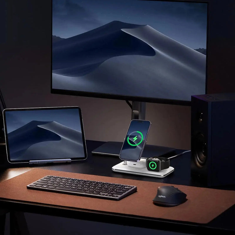 UGREEN 3-in-1 MagSafe Wireless Charging Station 25W Fast Magnetic Charger iPhone 15/14/13/12 AirPods Apple Watch Foldable White 90326 Ugreen