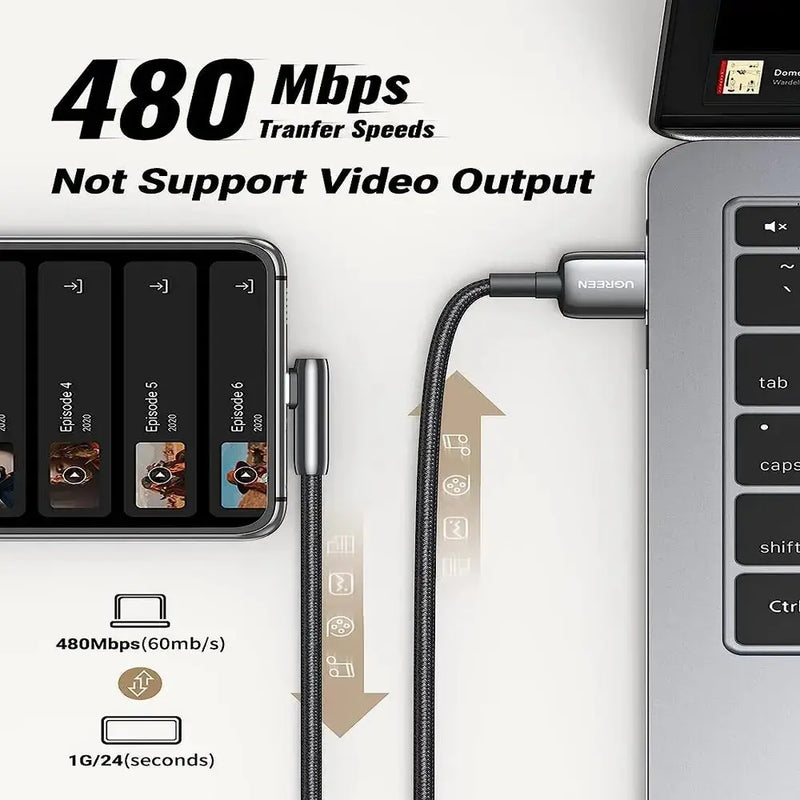 UGREEN USB A 2.0 to USB C Cable 1M Right Angle 90 Degree Braided Zinc Alloy Samsung Galaxy S10 S9 Note 9 Switch (70413) Ugreen