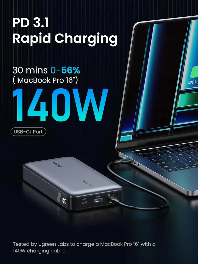 UGREEN 145W 25000mAh Power Bank Nexode 3-Port USB C PD Laptop Portable Charger MacBook Pro Dell XPS iPhone 16 iPad (90597A) Ugreen