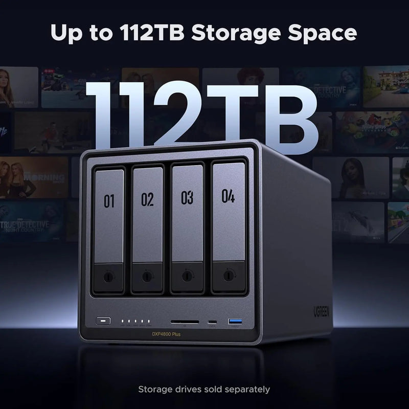 UGREEN NASync DXP4800 Plus 4-Bay Desktop NAS, Intel Pentium Gold 8505 5-Core CPU, 8GB DDR5 RAM, 128G SSD, 1 * 10GbE, 1 * 2.5GbE, 2 * M.2 NVMe Slots, 4K HDMI, Network Attached Storage (Diskless/35260) Ugreen