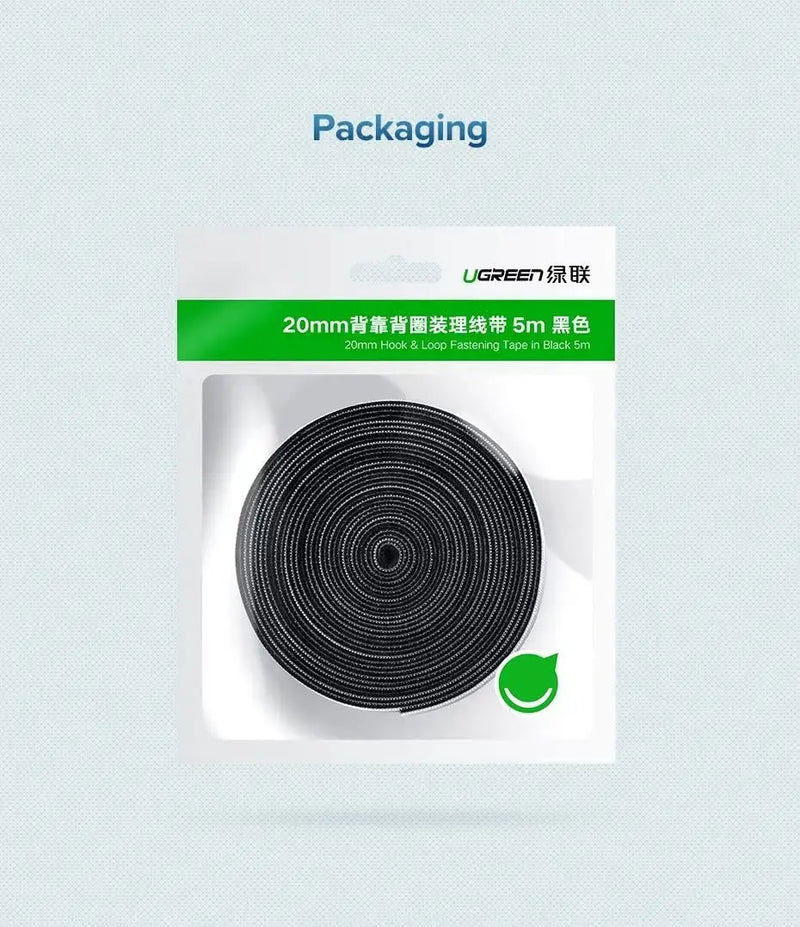 UGREEN 2M Velcro Cable Organizer Reusable Hook Loop Fastening Tape Roll Adjustable Wire Management TV Computer Office Black 40354 Ugreen
