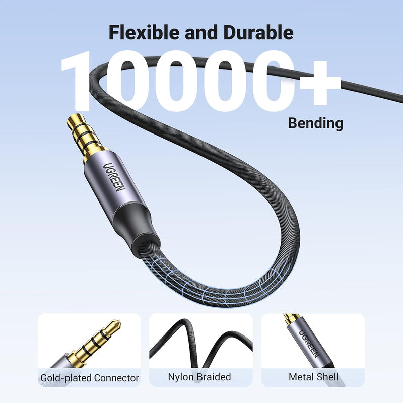 UGREEN 10648 1m braided 3.5mm 4-pole TRRS audio cable flexible and durable, 10000+ bends