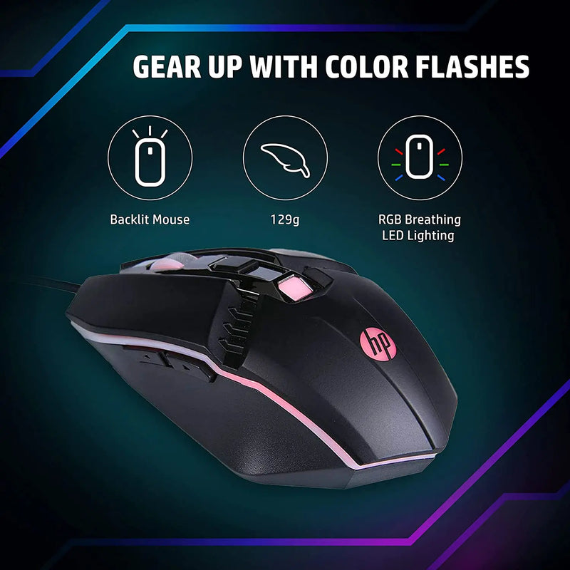 HP M270 Backlit USB Wired Gaming Mouse With 6 Buttons 2400Dpi Breathing LED Lighting 3Y Warranty-Black (Open Box) HP