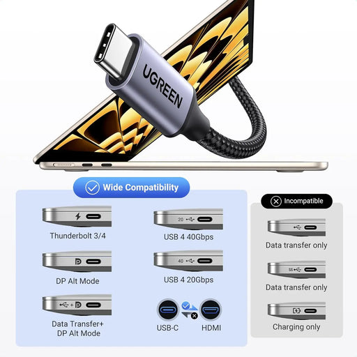 UGREEN 1M USB C to HDMI 2.1 Cable 8K@60Hz 4K@240/144/120Hz Type C Thunderbolt 4 HDMI HDR Lead Compatible with MacBook iMac Mac Mini iPad Pro iPhone 17 16 Galaxy Tab 10 S25 Surface XPS Pixel 10(35596) TeckPot
