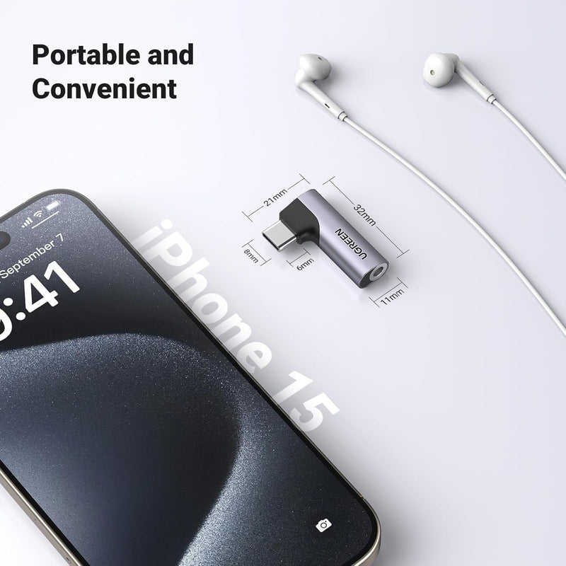 UGREEN 20194 right-angle USB-C to 3.5mm headphone adapter portable and convenient