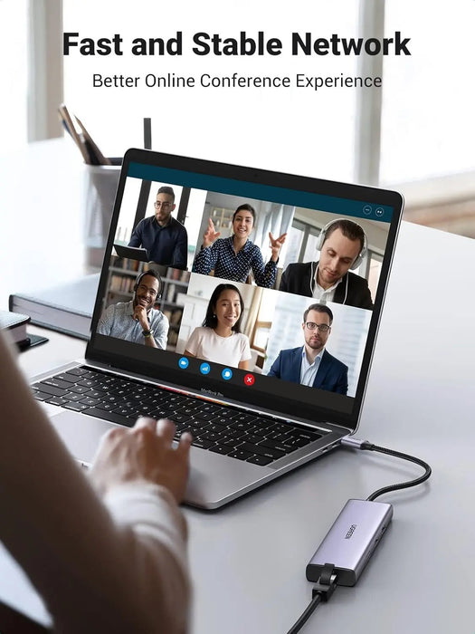 UGREEN 9-in-1 Dual HDMI USB-C Dock USB 2.0 2 USB 3.0 RJ45 1000M USB C PD 60W 2 HDMI 4K 60Hz SD/TF MacBook Dell XPS (90119) Ugreen