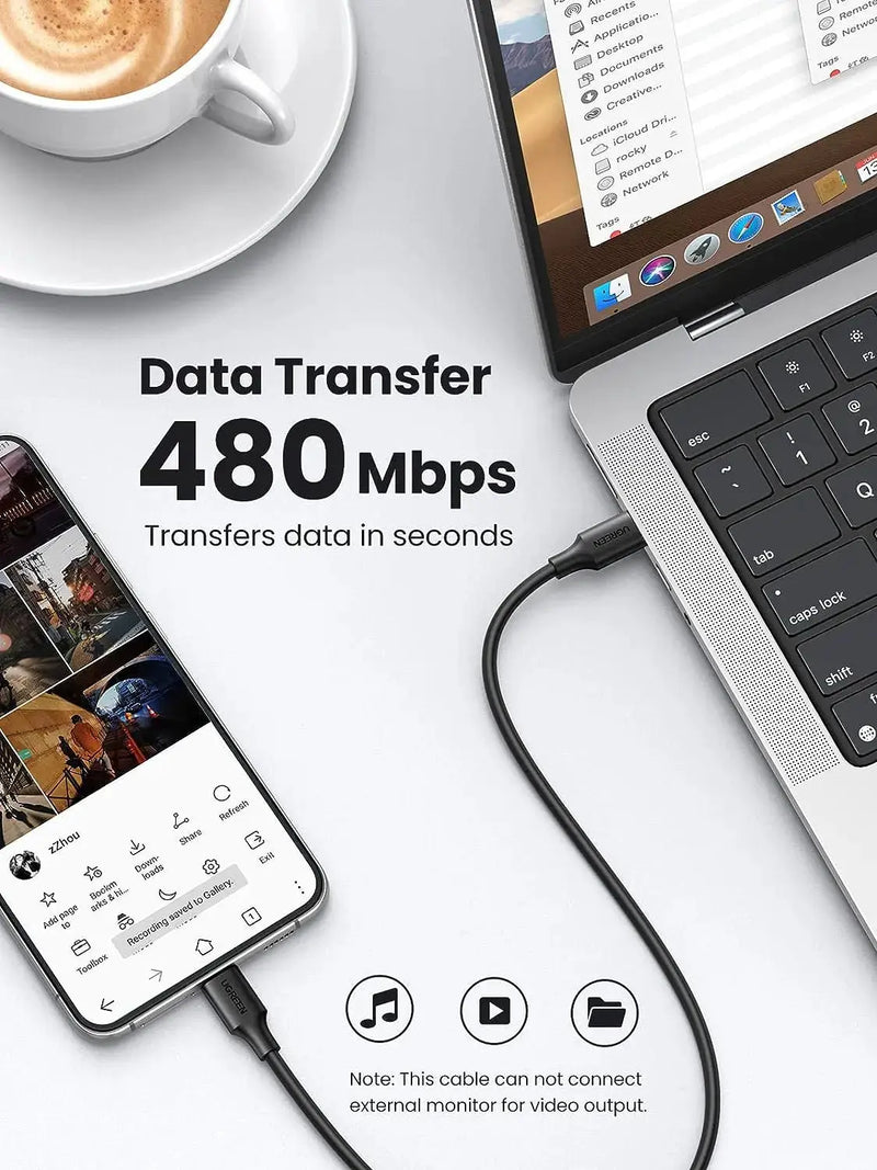 UGREEN 0.5M USB-C to USB-C Cable 60W PD 3.0 Fast Charging USB 2.0 Male to Male MacBook iPad Pro Samsung Galaxy 50996 Ugreen