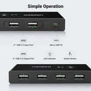 UGREEN 2x4 USB 2.0 Sharing Switch Box 2 In 4 Out Peripheral Switcher Printer Scanner Keyboard Mouse PC Laptop USB Hub Switch 30767 Ugreen