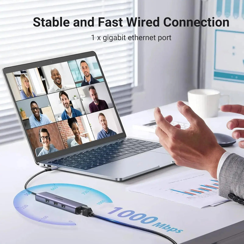 UGREEN 4-in-1 USB C Ethernet Adapter Thunderbolt 3 USB 3.0 Gigabit RJ45 Hub MacBook Pro Air iMac iPad Surface XPS (60600) Ugreen