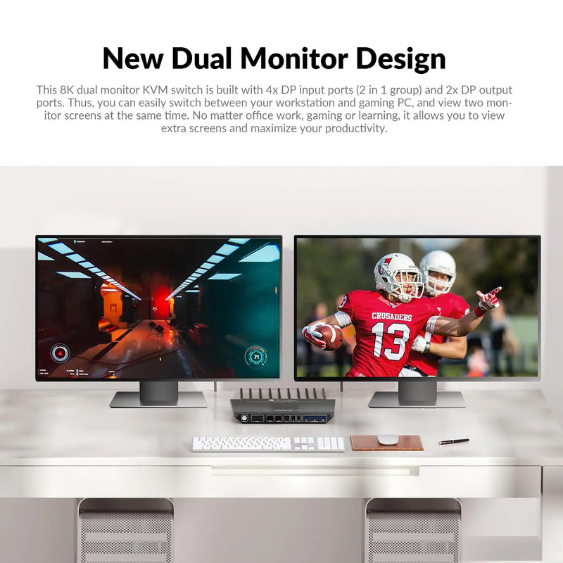 AV Access 8KSW21DP-DM 8K DisplayPort KVM Switch for Two Computers, Supports Dual Monitors & 144hz/165hz/240hz High Refresh Rate Gaming AV Access
