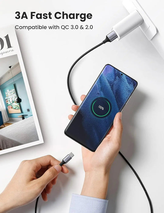UGREEN USB-A 2.0 to USB Type C Cable 0.5M Male to Male Nickel Plating Aluminum Shell Braided Charging Data Cable (60125)