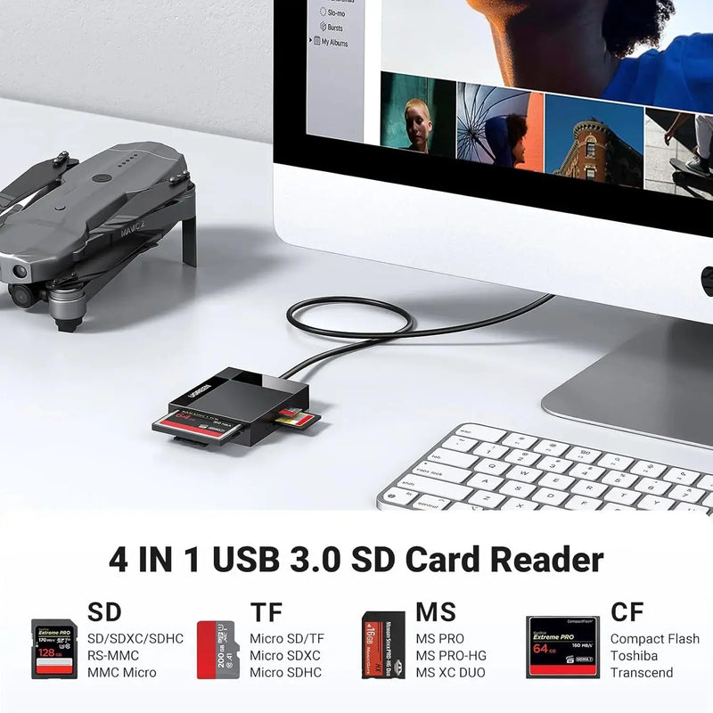 UGREEN USB 3.0 Card Reader 4-in-1 5Gbps SD TF Micro SD CF MS Memory Card Writer 1.5ft Cable (30333) Ugreen