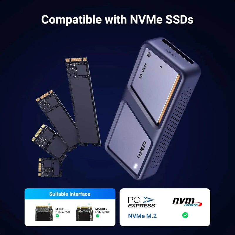 UGREEN 40Gbps M.2 NVMe Enclosure Cooling Fan Anti-Drop SSD Aluminum M/B+M Key 2280 2260 Thunderbolt 3/4 USB4 (15976) Ugreen