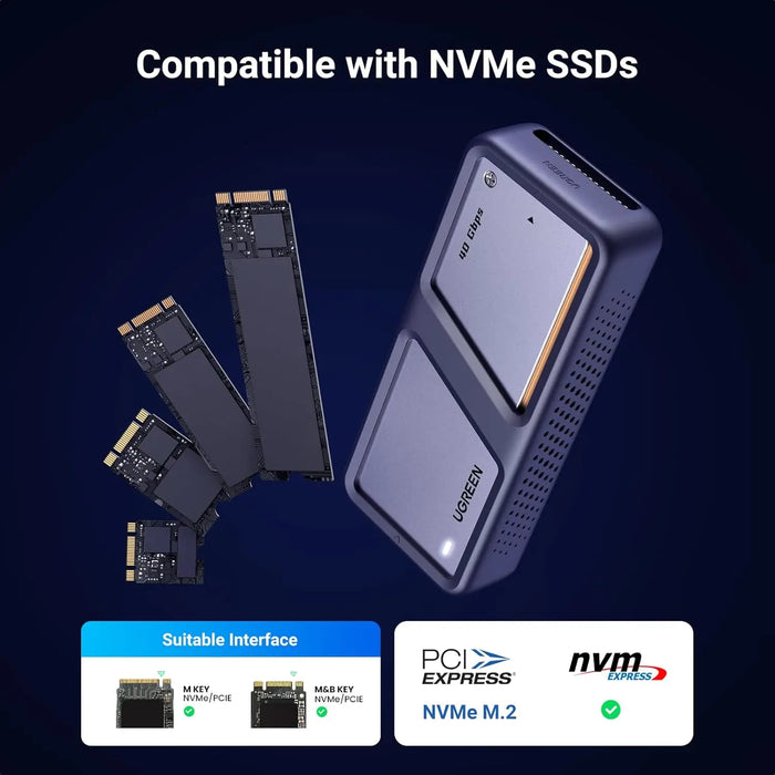 UGREEN 40Gbps M.2 NVMe Enclosure Cooling Fan Anti-Drop SSD Aluminum M/B+M Key 2280 2260 Thunderbolt 3/4 USB4 (15976) Ugreen