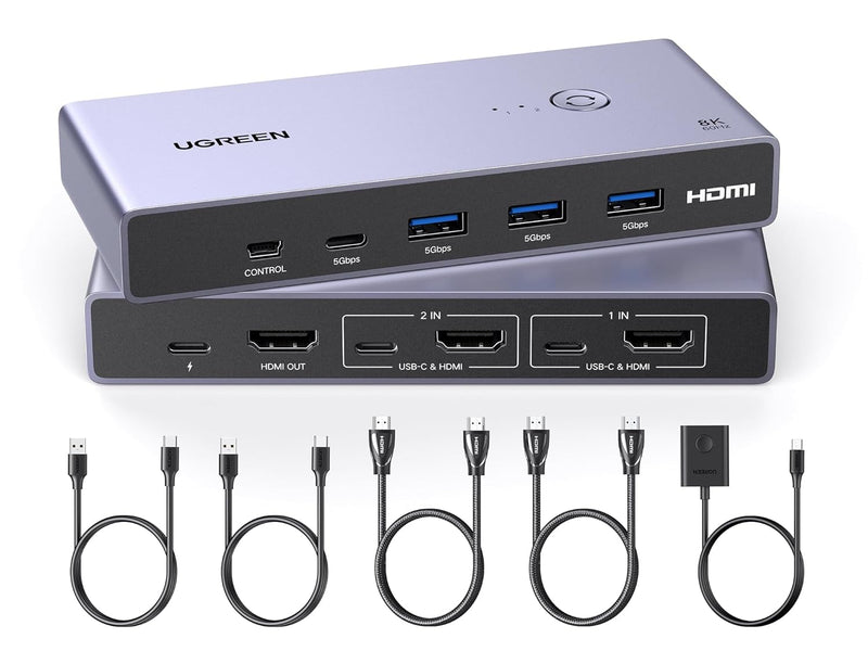 UGREEN CM692 25961 HDMI 2.1 KVM switch for two PCs, 8K60, with cables
