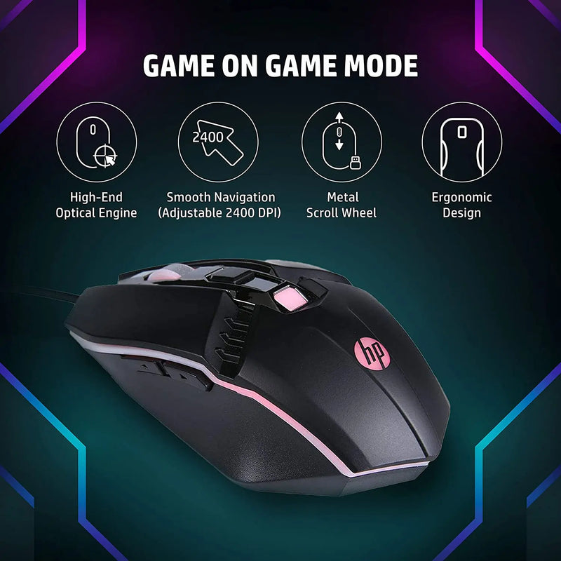 HP M270 Backlit USB Wired Gaming Mouse With 6 Buttons 2400Dpi Breathing LED Lighting 3Y Warranty-Black (Open Box) HP