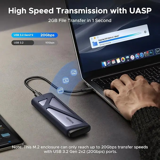 UGREEN M.2 NVMe SSD Enclosure 20Gbps USB C 3.2 Gen 2 External Hard Drive Case M Key B Key Compatible Storage (55150) Ugreen