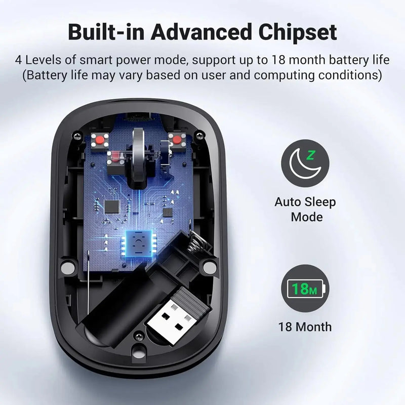 UGREEN 2.4G Silent Wireless Optical Mouse USB Receiver 4000 DPI PC Laptop Computer Chromebook MacBook Black Ergonomic (90372) Ugreen