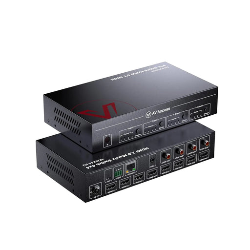 AV Access 4KMX44-H2, 4×4 4K HDMI Matrix Switch with Downscaler, Audio Extraction, IR Remote Control AV Access