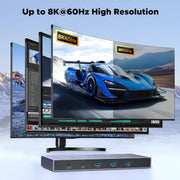 UGREEN 8K@60Hz HDMI KVM Switch for 4 Computers, HDMI 2.1, 4× USB 3.0 Ports (3× USB-A + 1× USB-C), Aluminum KVM, Desktop Controller, Includes 4 HDMI Cables + 4 USB Cables (55397) TeckPot
