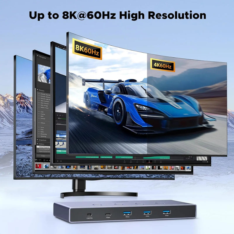 UGREEN 8K@60Hz HDMI KVM Switch for 4 Computers, HDMI 2.1, 4× USB 3.0 Ports (3× USB-A + 1× USB-C), Aluminum KVM, Desktop Controller, Includes 4 HDMI Cables + 4 USB Cables (55397) TeckPot