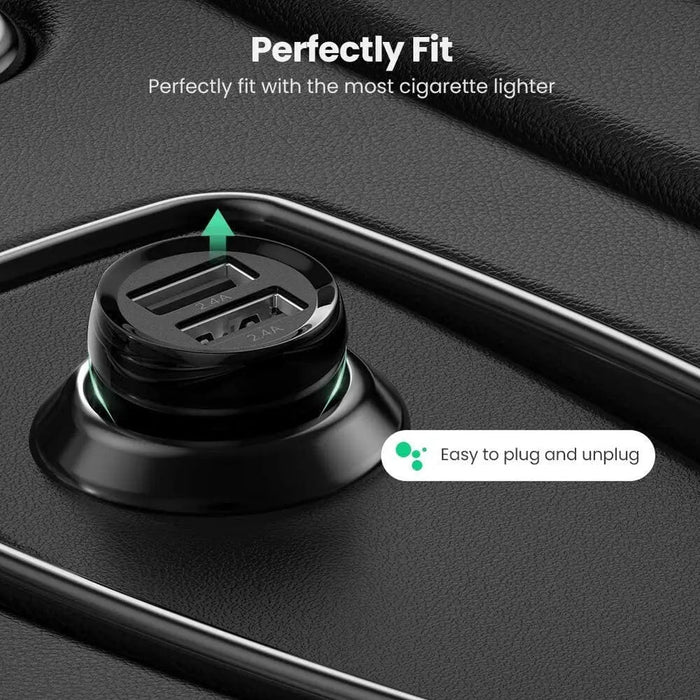 UGREEN 24W Dual USB Car Charger 4.8A Fast Charging Adapter iPhone 14/13/12/11 Galaxy S22/S21/S10 iPad Pro Air Mini (50875)