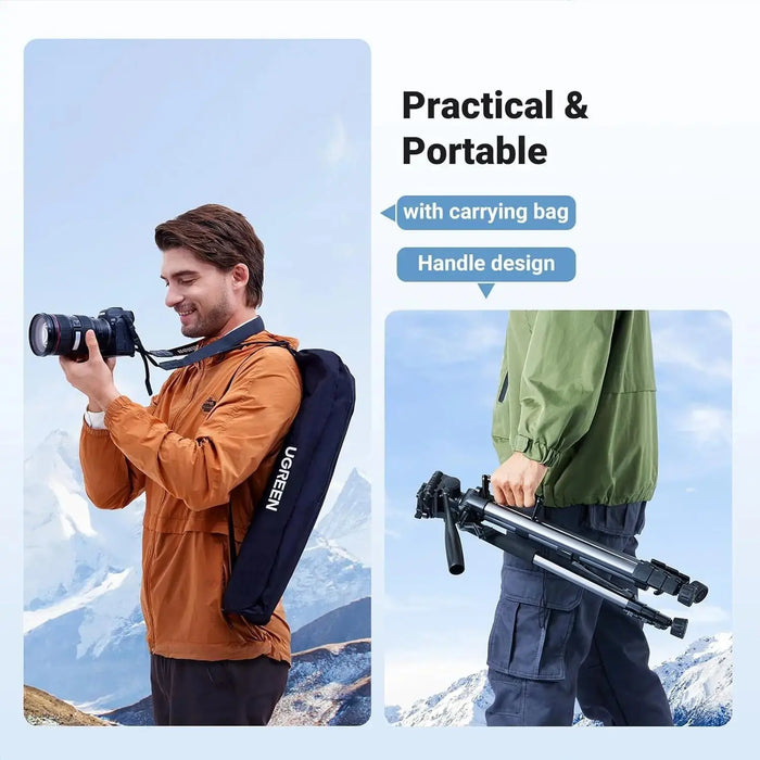 UGREEN Camera Tripod Adjustable 53.5-175cm Aluminum Travel Tripod 3-Way Pan Head Phone Holder DSLR iPhone Android 15187 Ugreen