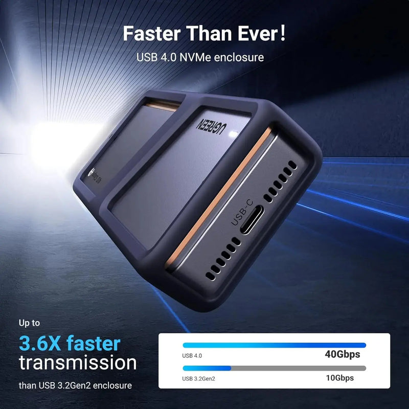 UGREEN 40Gbps M.2 NVMe Enclosure Cooling Fan Anti-Drop SSD Aluminum M/B+M Key 2280 2260 Thunderbolt 3/4 USB4 (15976) Ugreen