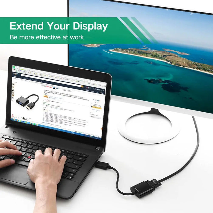 UGREEN DisplayPort to VGA Adapter DP Male to VGA Female Converter 1080P 60Hz Durable ABS Case Monitor Projector HDTV (20415)
