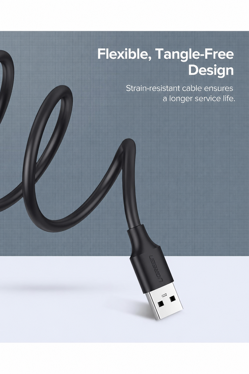 UGREEN US103 10318 5m USB 2.0 extension cable flexible, tangle-free design