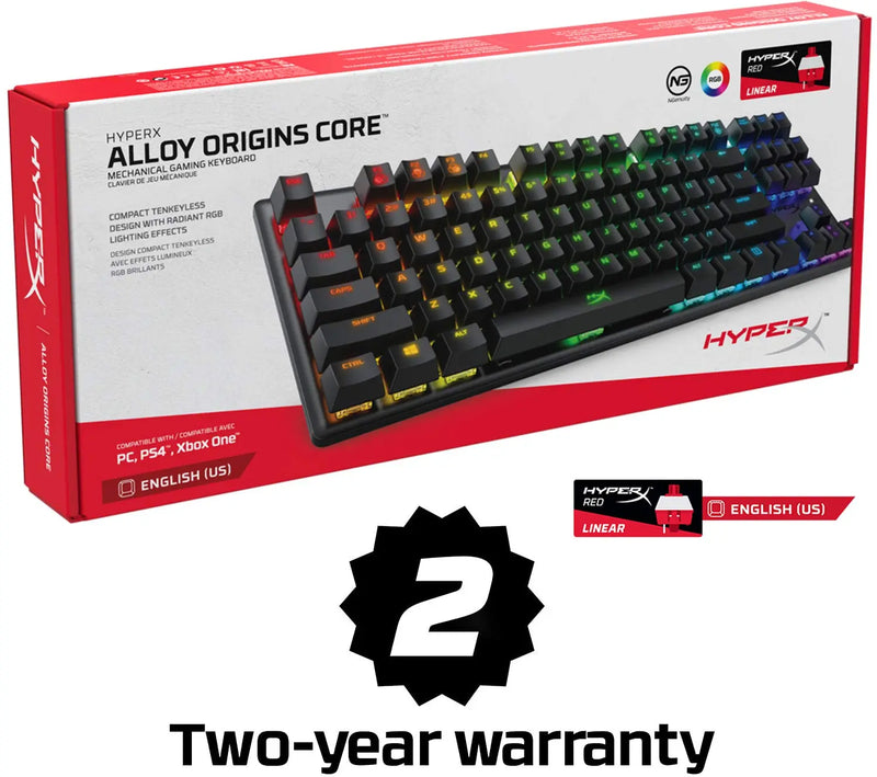 HyperX HX-KB7RDX-US Alloy Origins Core Tenkeyless Mechanical RGB Gaming Wired Keyboard-Red Switch(Open Box) HyperX