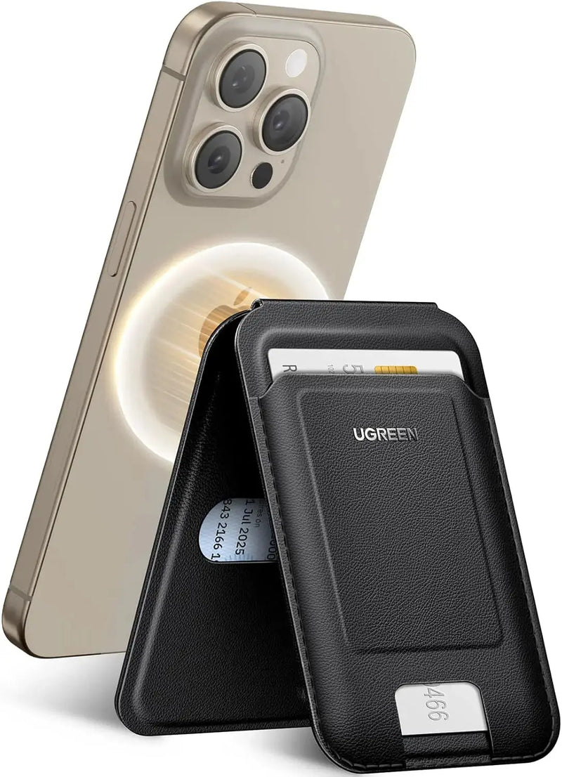 UGREEN Magnetic Phone Card Holder Leather Wallet Stand iPhone 15 14 13 12 Series Minimalist Not Mini Compatible Black (45165) Ugreen