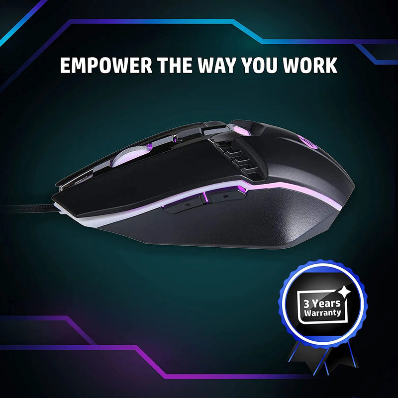 HP M270 Backlit USB Wired Gaming Mouse With 6 Buttons 2400Dpi Breathing LED Lighting 3Y Warranty-Black (Open Box) HP