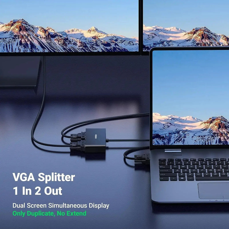 UGREEN VGA Splitter 1 In 2 Out Full HD 1080p Video Duplicator 1 VGA Input 2 VGA Outputs Monitor Projector HDTV PC Laptop 20918 Ugreen