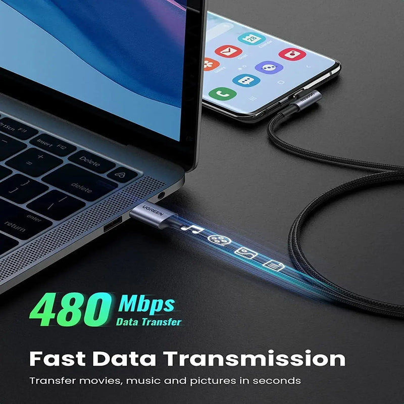 UGREEN USB Type C to USB-A Cable 1M Right Angle 90 Degree Double Nylon Braided QC 3.0 Nickel Plated Aluminum (50941) Ugreen