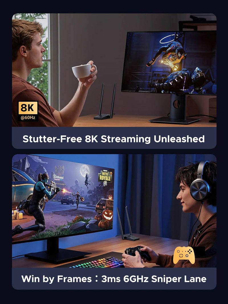 UGREEN CM787 75917 AXE5400 tri-band Wi-Fi 6E USB adapter streaming 8K video uninterrupted