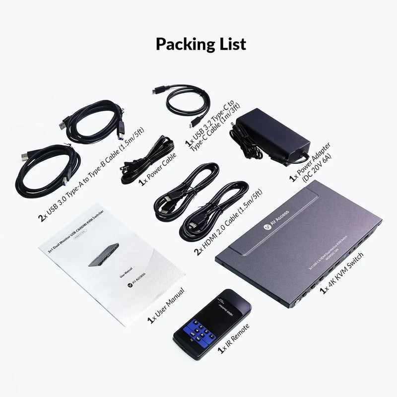 AV Access iDock B30 USB-C KVM Switch 10 In 1 Docking Station, 3-Port with HDMI for Dual Monitor, 65W Power Delivery & Ethernet Port for Laptop AV Access