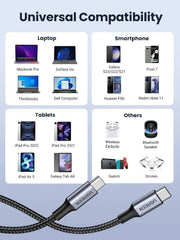 UGREEN USB-C to USB-C Cable 1M 100W PD Aluminum Case MacBook Pro Huawei Matebook iPad Pro Chromebook Samsung Note (70427) Ugreen