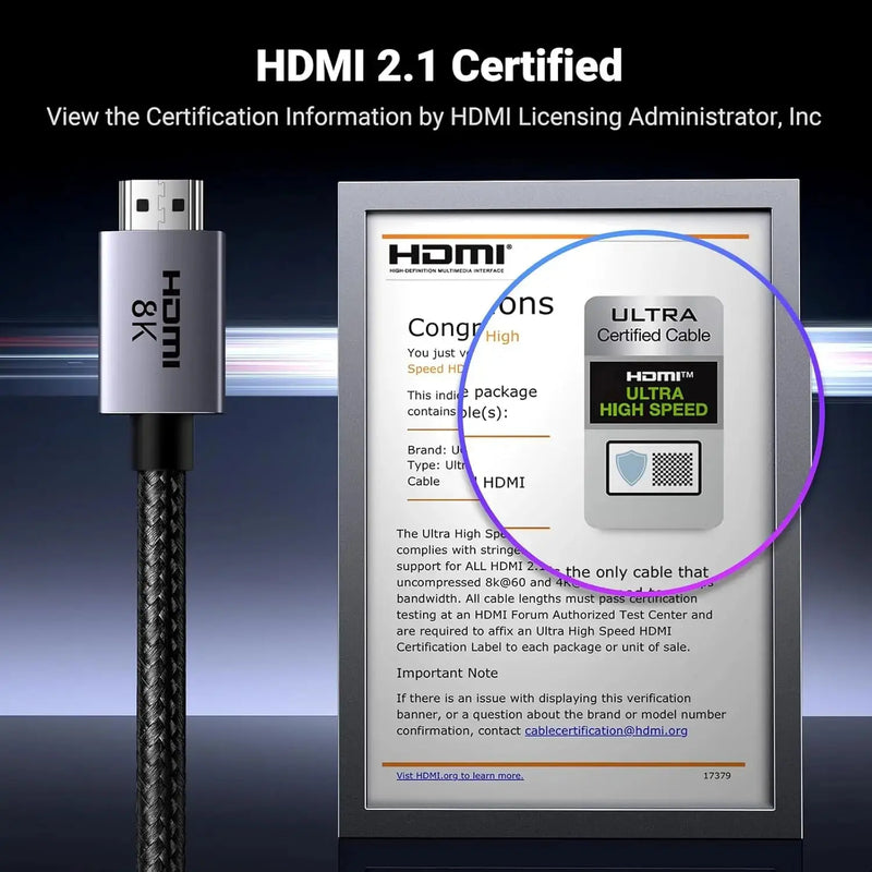 UGREEN HDMI 2.1 Cable 5M 8K 60Hz 4K 240Hz 165Hz 144Hz 120Hz 48Gbps High Speed UHD eARC HDR HDCP Dolby Vision VRR (35376) Ugreen