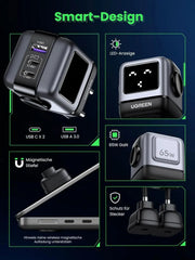 UGREEN Nexode RobotGaN 65W USB C Charger GaN Fast Wall Charger 3 Port 2x USB C 1x USB A iPhone 15 MacBook Galaxy (25685B) Ugreen