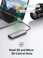 UGREEN 9-in-1 Dual HDMI USB-C Dock USB 2.0 2 USB 3.0 RJ45 1000M USB C PD 60W 2 HDMI 4K 60Hz SD/TF MacBook Dell XPS (90119) Ugreen