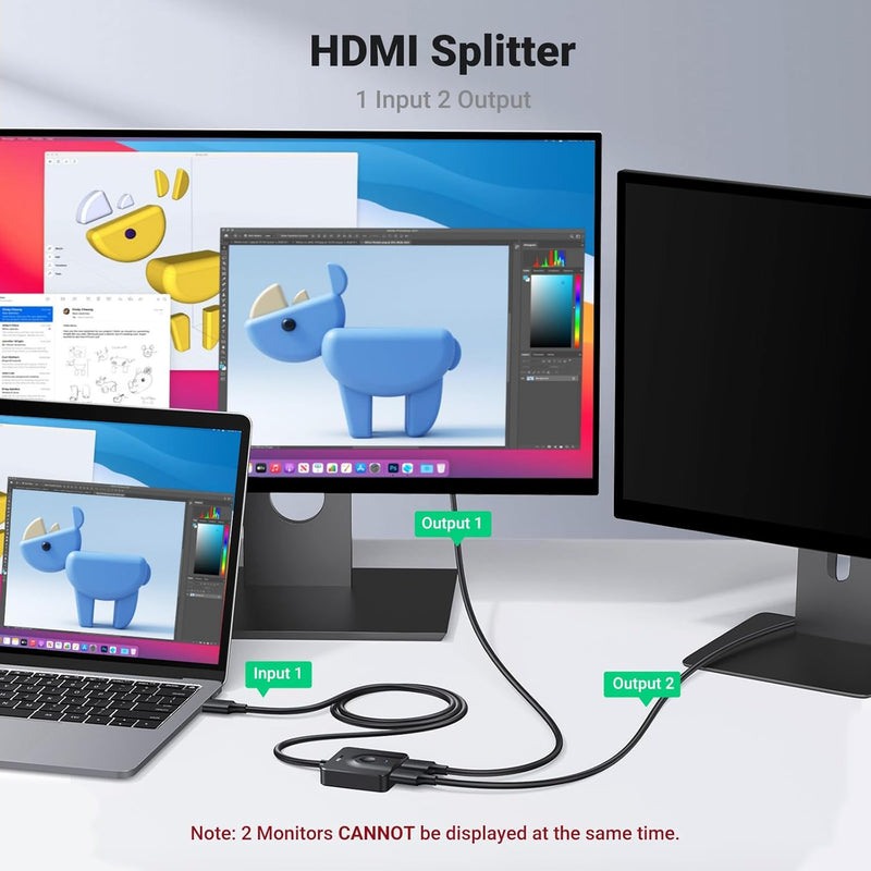 UGREEN 70607 bi-directional 4K60 HDMI 2-in-1-out switch as an HDMI splitter