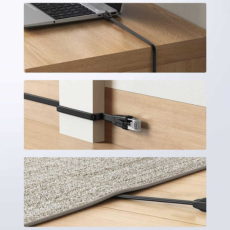 UGREEN 50172 0.5m flat Cat 6 U/UTP ethernet cable running under a door