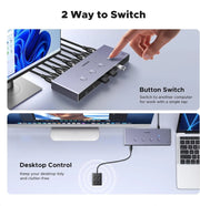 UGREEN 8K@60Hz HDMI KVM Switch for 4 Computers, HDMI 2.1, 4× USB 3.0 Ports (3× USB-A + 1× USB-C), Aluminum KVM, Desktop Controller, Includes 4 HDMI Cables + 4 USB Cables (55397) TeckPot