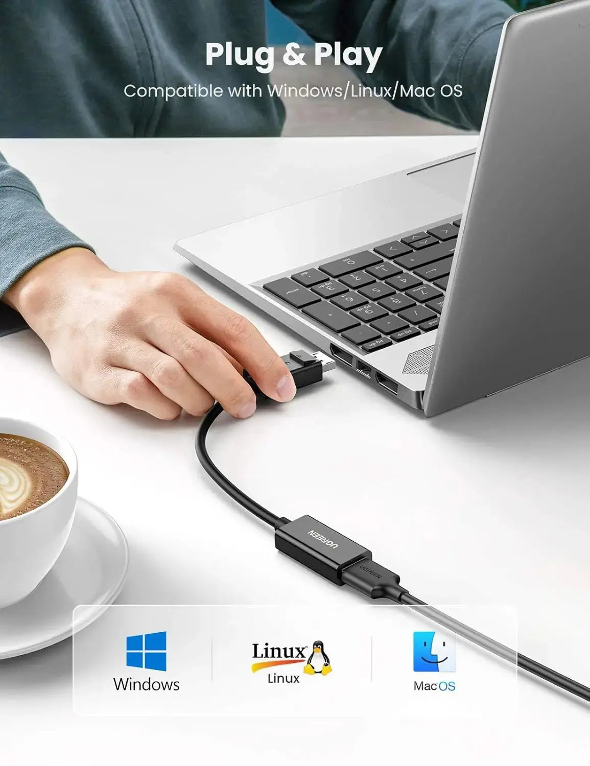 UGREEN DisplayPort to HDMI adapter plug and play compatibility with Windows Linux and macOS