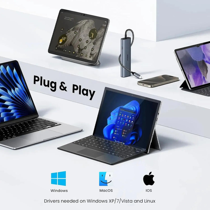 UGREEN USB C Ethernet Adapter 10Gbps 5-in-1 Hub 2 USB-C 3.2 USB-A Gigabit RJ45 Thunderbolt MacBook XPS iPad Pro (45320) Ugreen