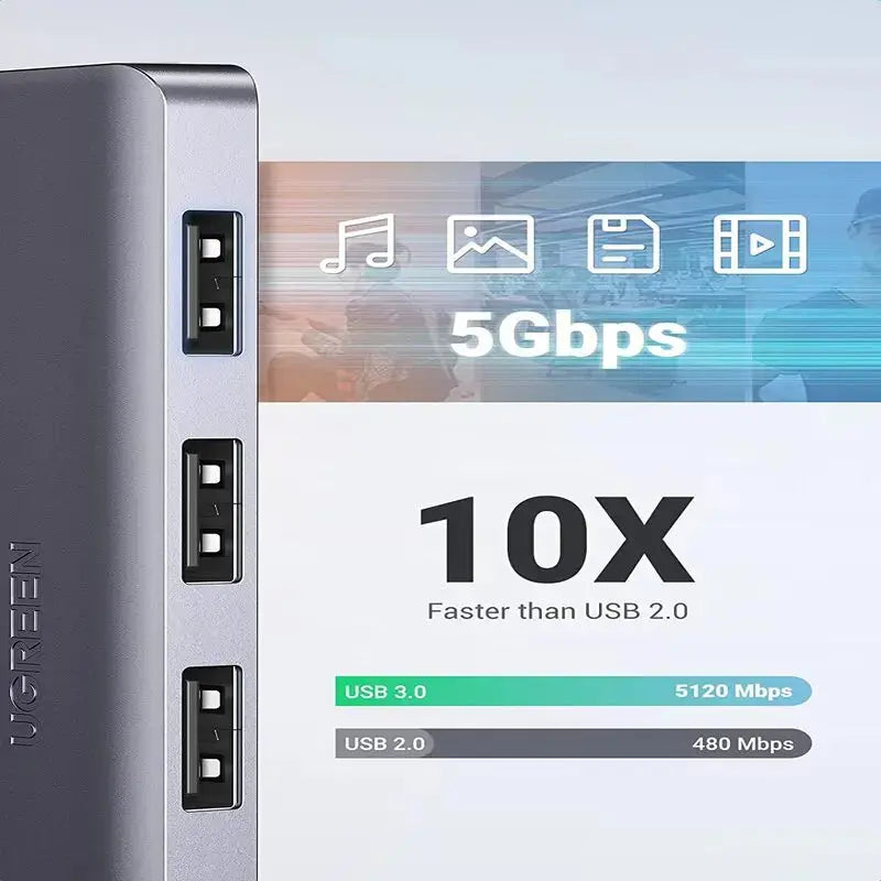 UGREEN 4-Port USB 3.0 Hub 5V Micro USB Power MacBook Mac Pro Mini iMac Surface XPS IdeaPad MateBook USB Flash Drive (50985) Ugreen