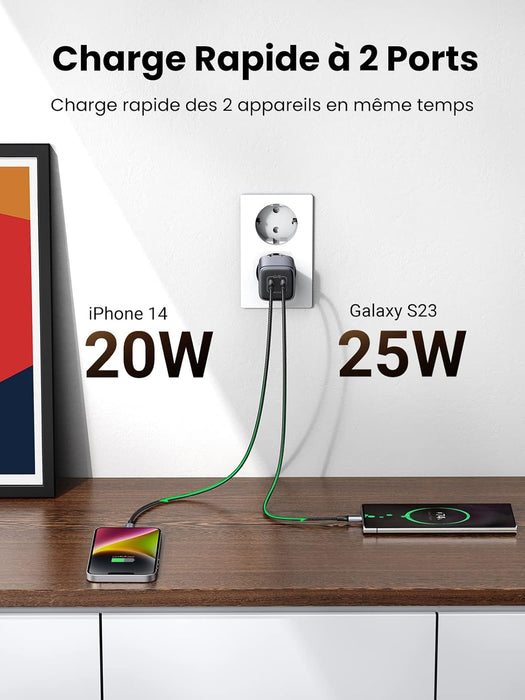 UGREEN 45W Nexode 2-Port USB C Charger GaN II Tech Galaxy S22 Ultra S21 MacBook Air iPhone 14 Pro Max Plus Wall (90573)