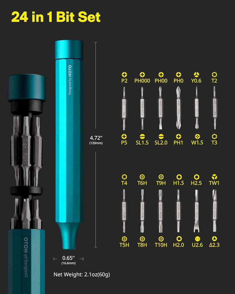 HOTO 24 in 1 Multi Bit Mini Screwdriver Set Magnetic, Manual Precision Screwdriver Set, EDC Pen Screwdriver for Eyeglasses, Electronics, Watches, Phones, Laptops, Cameras
